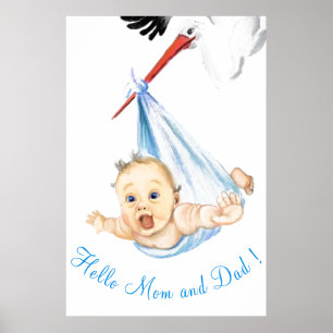 Stork Carrying Baby Poster Painting