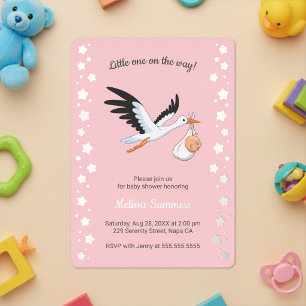 Stork Carrying Baby Selfie Baby Shower Pink