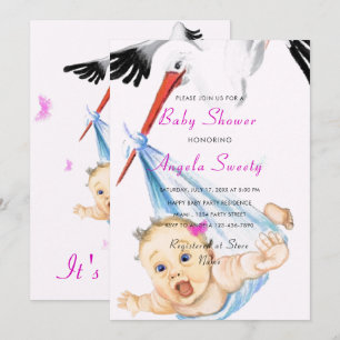 Stork Carrying Baby Shower Invitation Example