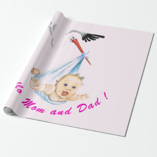 Stork Carrying Baby Shower Wrapping Paper Gift