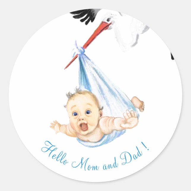Stork Carrying Baby Sticker - Cistom Text (Front)