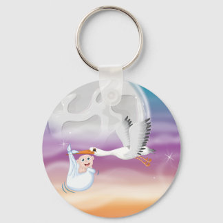 Stork carrying new born Baby Key Ring