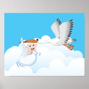 Stork carrying new born Baby Poster