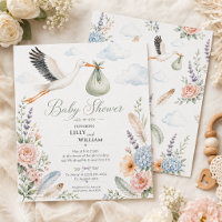 Stork Clouds Baby Shower Vintage