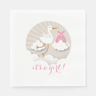 Stork + Clouds Girl Baby Shower Napkins