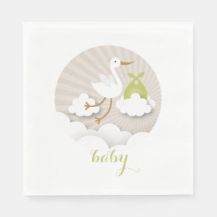 Stork + Clouds Neutral Green Baby Shower Napkins