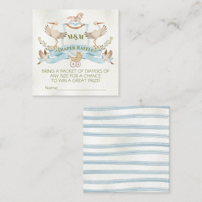 Stork Crest Diaper Raffle Square Business Card (Front/Back)