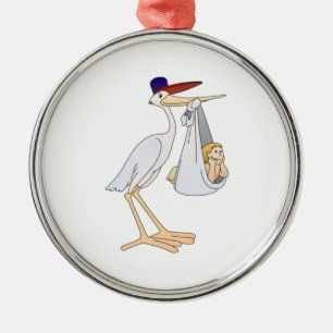 Stork Delivering a Baby Metal Tree Decoration