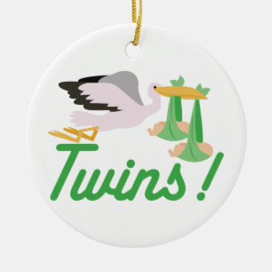 Stork Delivering Twins Ceramic Ornament