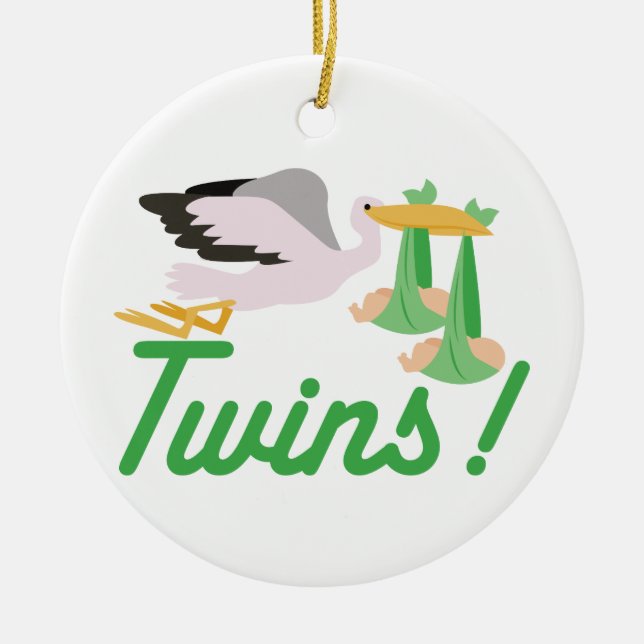 Stork Delivering Twins Ceramic Ornament (Front)