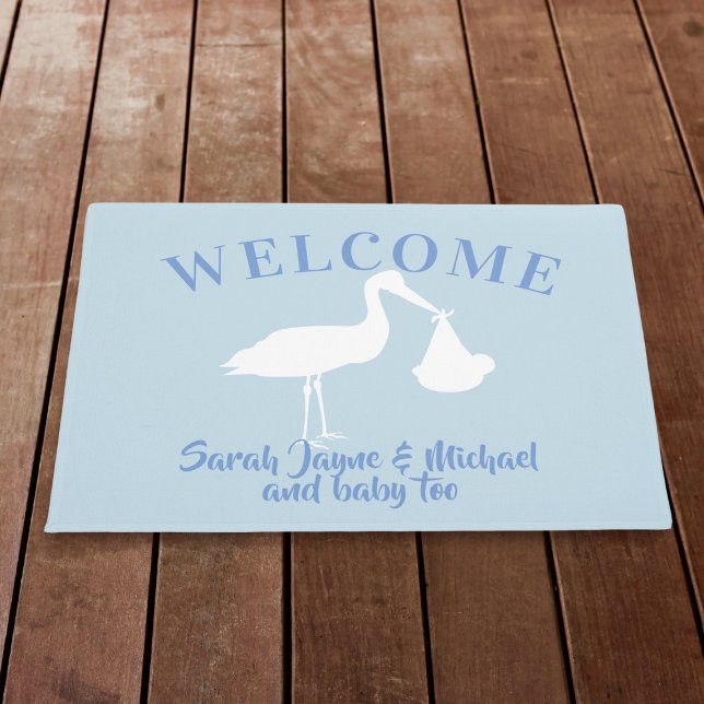 Stork Delivery Baby Blue Welcome Family Doormat (Creator Uploaded)