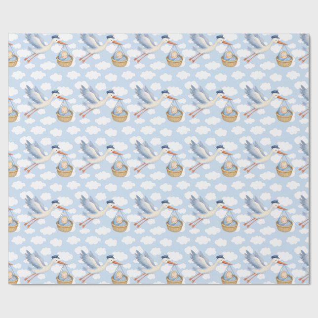 Stork Delivery Baby Boy Wrapping Paper – Cute Blue (Flat)
