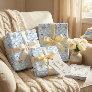 Stork Delivery Baby Boy Wrapping Paper – Cute Blue