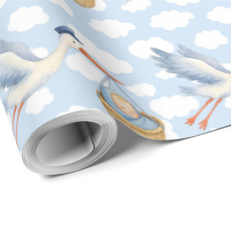 Stork Delivery Baby Boy Wrapping Paper – Cute Blue