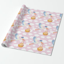 Stork Delivery Baby Girl Wrapping Paper Cute Pink