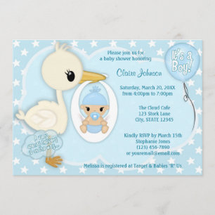 Stork Delivery baby shower invitation BOY BLUE 2A