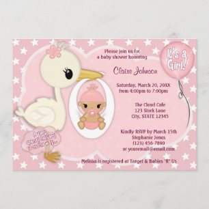Stork Delivery baby shower invitation GIRL PINK 1B