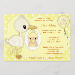 Stork Delivery baby shower invitation YELLOW 4A