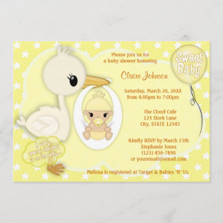 Stork Delivery baby shower invitation YELLOW 4A
