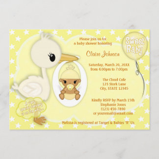 Stork Delivery baby shower invitation YELLOW 4C