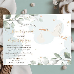 Stork Delivery,Clouds,Stars,Baby Shower By Mail Invitation