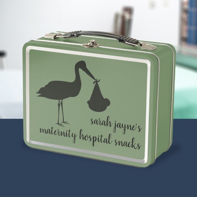 Stork Delivery Mum to Be Retro Metal Lunch Box (Perfect lunch box for your hospital snacks. Just add your name. Makes a fun gift for the mom to be)
