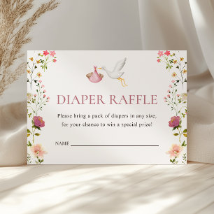 Stork Delivery Pink Girl Baby Shower Diaper Raffle Enclosure Card