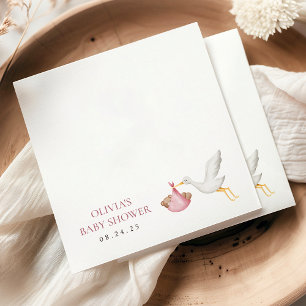 Stork Delivery Pink Girl Baby Shower Napkin