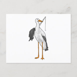 Stork Fishing Fisher Fishing rod Postcard