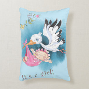 Stork Flies With Baby Girl   Gift For Baby Decorative Cushion