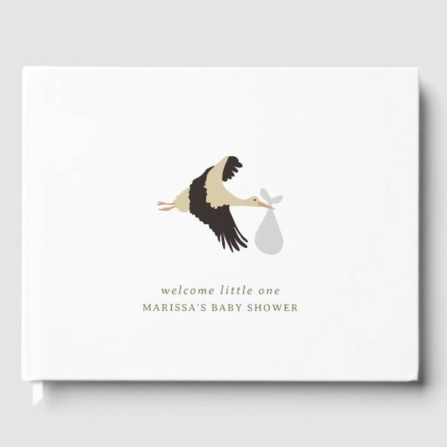 Stork Gender Neutral Baby Shower Sign In Guest Book (Front)