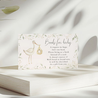 Stork Greenery Baby Shower Book Request Enclosure Card