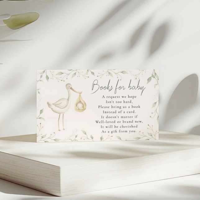 Stork Greenery Baby Shower Book Request Enclosure Card (Creator Uploaded)