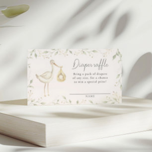 Stork Greenery Baby Shower Diaper Raffle Ticket Enclosure Card