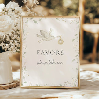 Stork Greenery Baby Shower Favours Sign