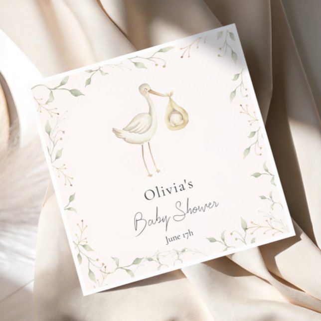 Stork Greenery Baby Shower Napkin (Creator Uploaded)