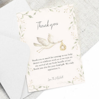 Stork Greenery Baby Shower Thank You Card