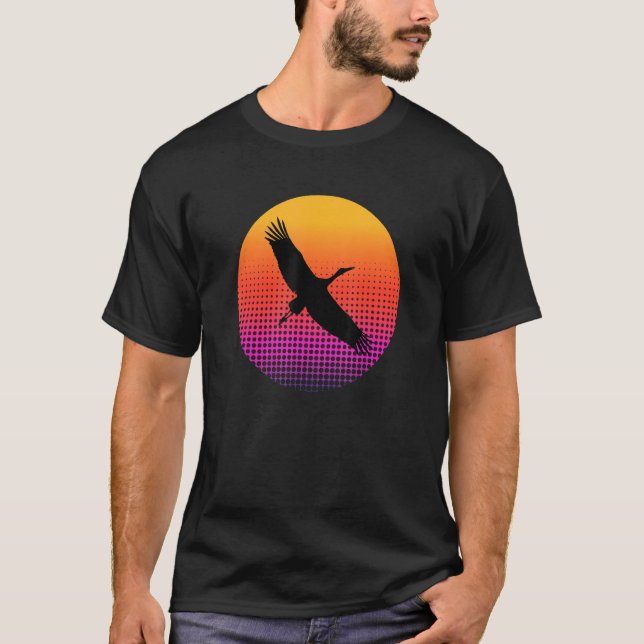 Stork Heron Bird Flying at Sunset Over Sea Beautif T-Shirt (Front)