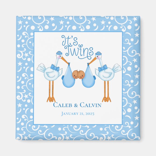 Stork Holding Twin African American  Boys Magnet (Front)