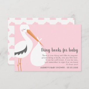 Stork Illustration - Pink Baby Shower Book Request Invitation