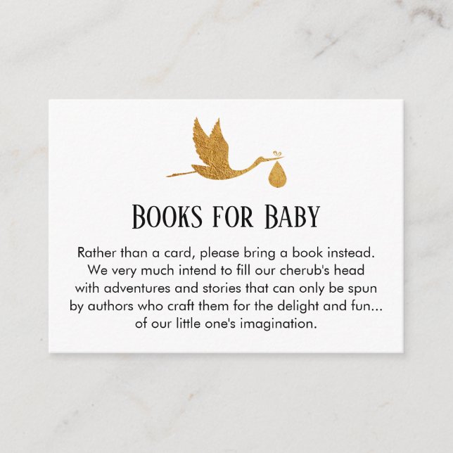 Stork in Faux Gold Foil, Book Request Insert Cards (Front)