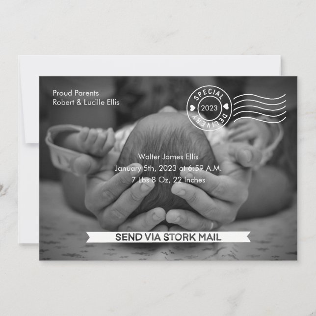 Stork Mail Birth Announcement (Front)