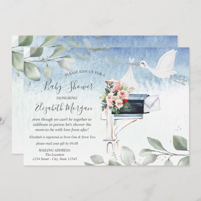 Stork Mailbox Delivery Baby Shower By Mail Invitation (Front/Back)