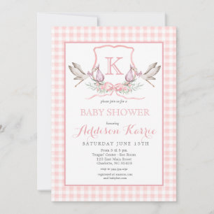 Stork Monogram Crest Baby Shower Invitation
