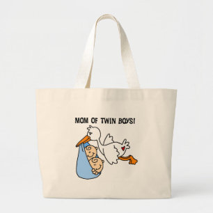 Stork Mum of Twin Boys Large Tote Bag