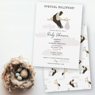 Stork Newborn Baby Boy Girl Baby Shower Invitation