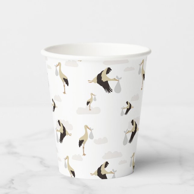 Stork Newborn Baby Boy Girl Pattern Paper Cups (Front)