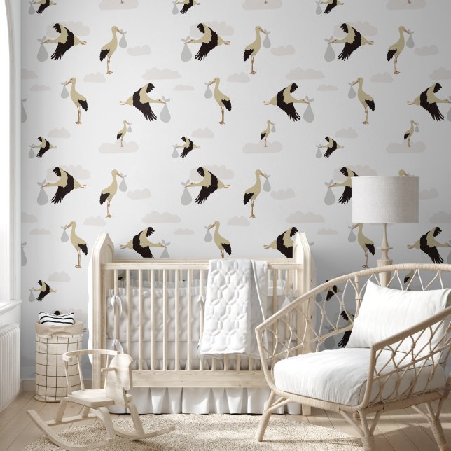 Stork Newborn Baby Boy Girl Pattern Wallpaper (Kids)