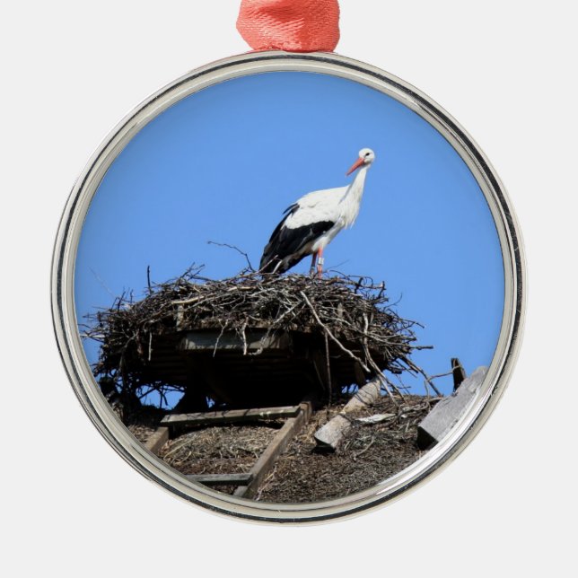 Stork on nest metal ornament (Front)