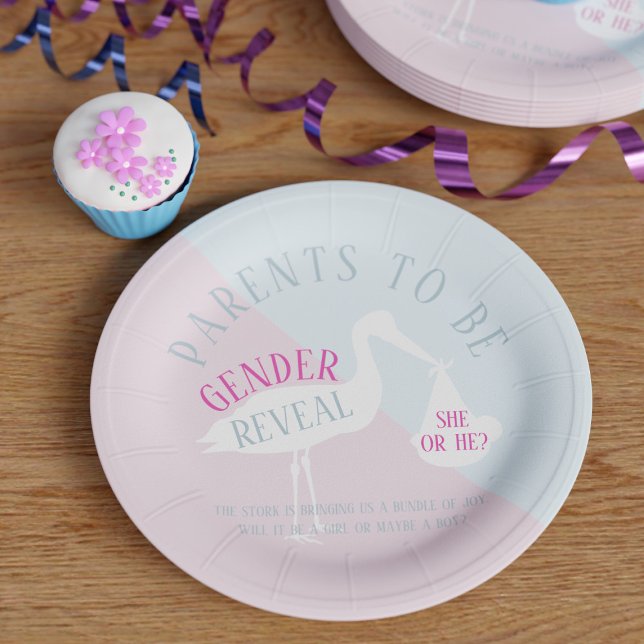 Stork Parents to Be Gender Reveal Paper Plate (Creator Uploaded)